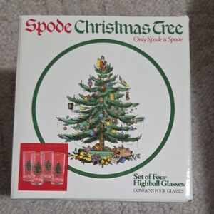 NIB 4 Spode Christmas Tree Highball Glases.